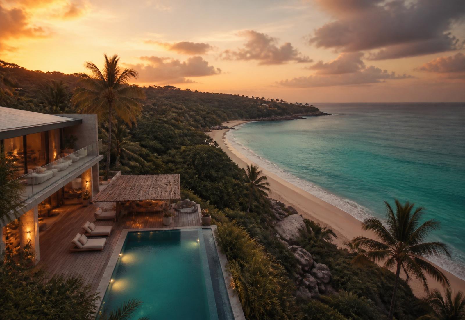 Luxury coastal Australian villa at dusk